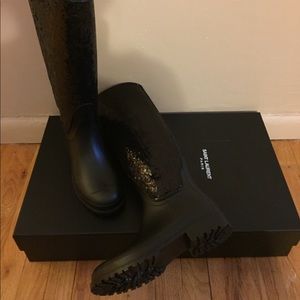 YSL. Saint Laurent Festiva Sequin Rain Boots.  Authentic